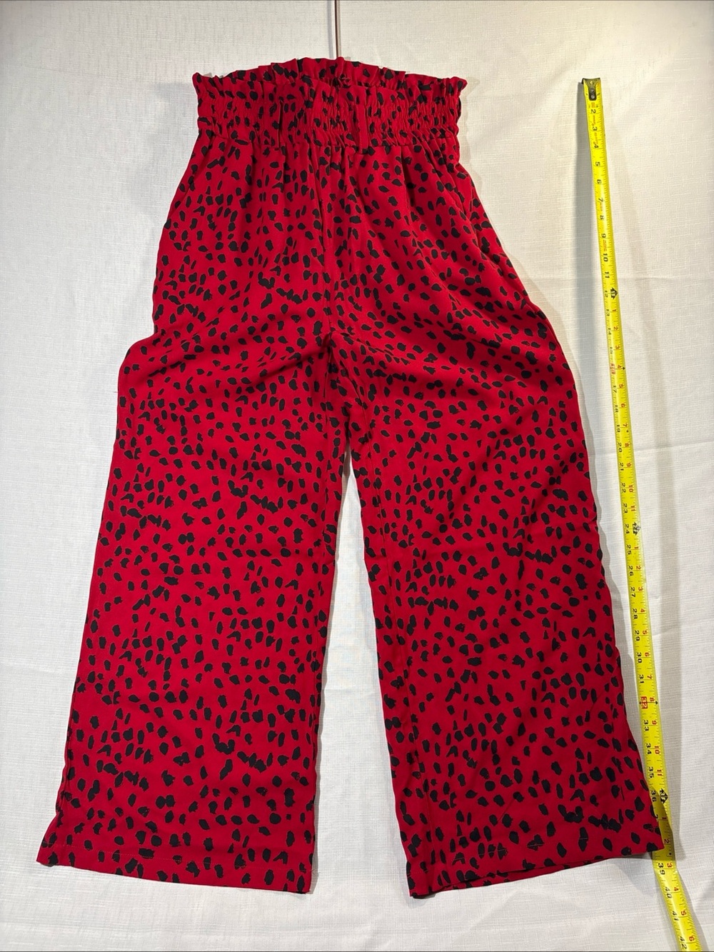 Wide Leg Red Leopard Print Women’s Medium Wide Leg Pants Belted Trousers